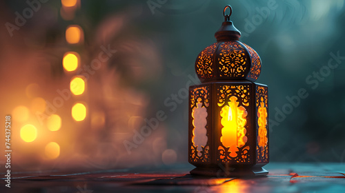 Traditional Arabic Lantern on Ramadan Kareem Background, 3D Rendered Image for Islamic Festive Greetings, Generative Ai