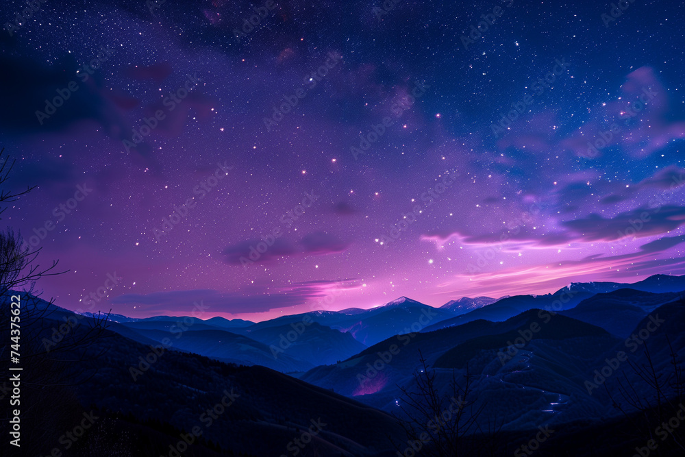Beautiful starry night sky under mountains Beautiful starry night sky under mountains