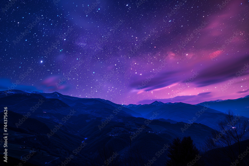 Beautiful starry night sky under mountains