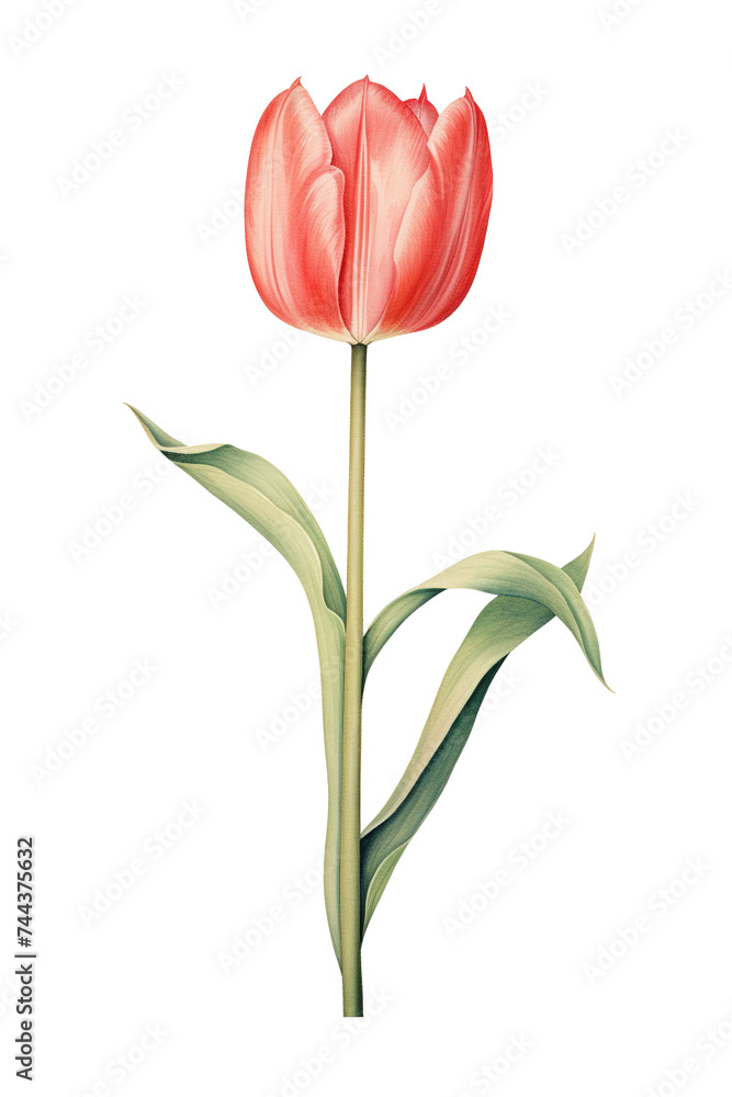 Single Red Tulip Illustration on White Background Single Red Tulip Illustration on White Background