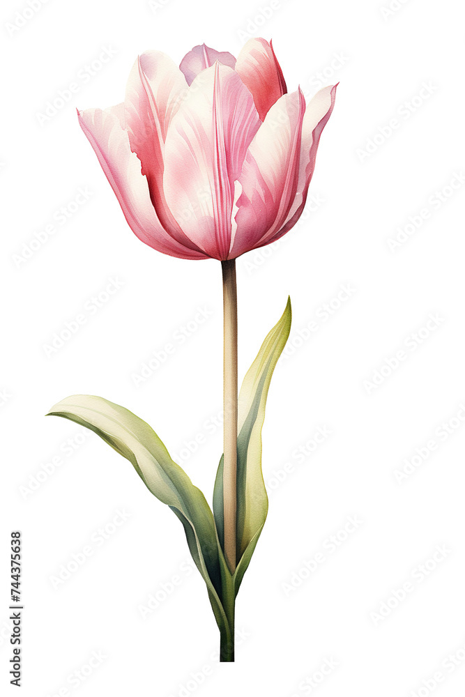 Single Red Tulip Illustration on White Background