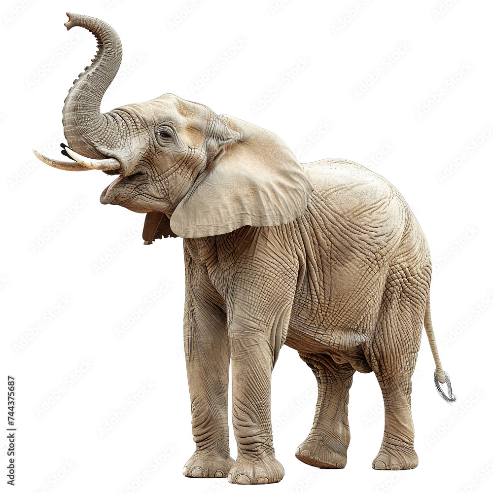 African Elephant Standing Isolated on White