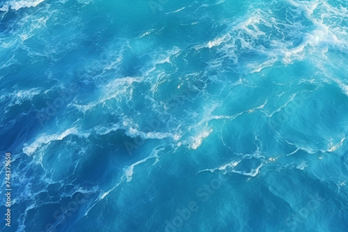 Aerial view of ripple sea waves. Blue sea texture with waves. Water sea or ocean for background © alisaaa