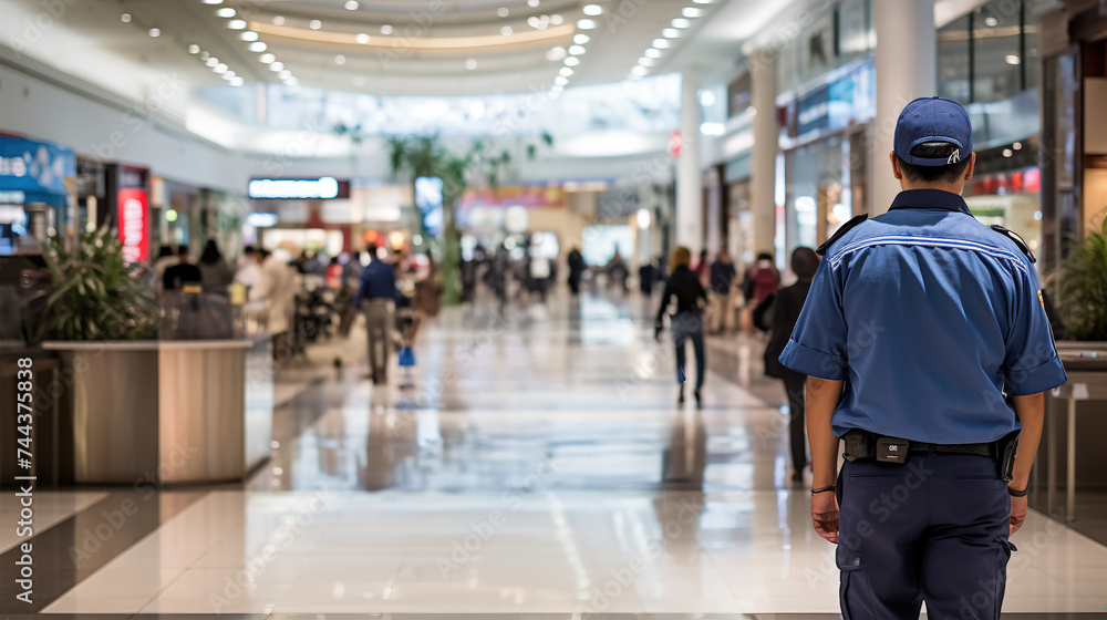 Security Officer Patrolling Shopping Mall Interior