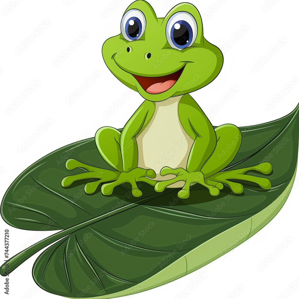Frog Cartoon On Leaf isolated