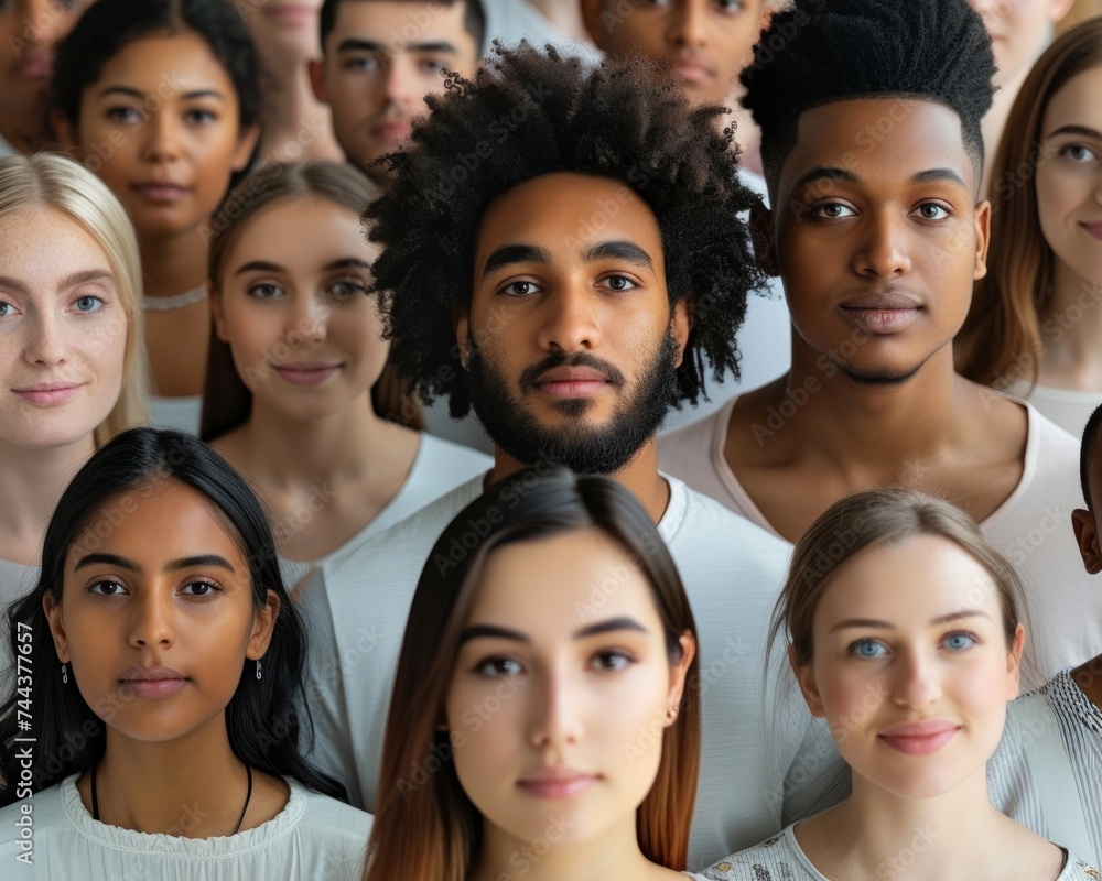 Obraz premium Close-up of a mixed ethnic group of people with a selective focus on individuals within the group