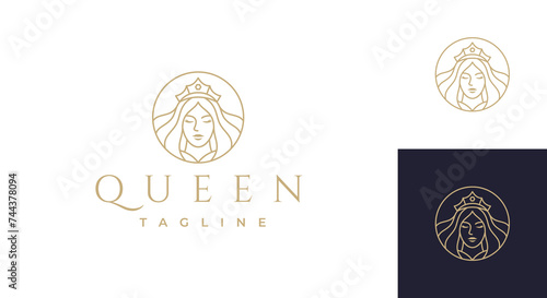 luxury queen logo vector illustration, beauty woman line logo template