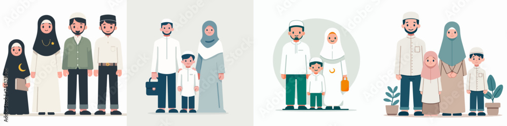 Vector Muslim family with a simple flat design style