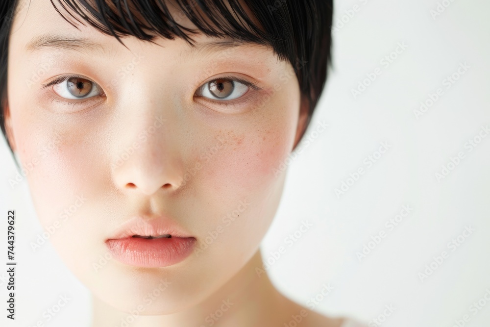黒髪ショートカットの髪の綺麗な日本人女性(ヘアケア・素朴・短髪) 黒髪ショートカットの髪の綺麗な日本人女性(ヘアケア・素朴・短髪)