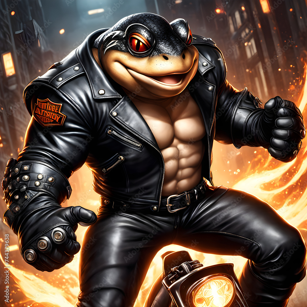 Musular Toad The sight of a muscular toad wearing a black leather jacket is quite a ...
