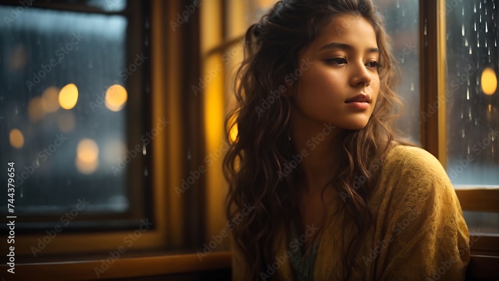 A picture of a woman by the window A picture of a woman by the window