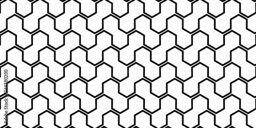 Abstract geometric pattern with lines, A seamless vector background. Black and white semi hexagon pattern 