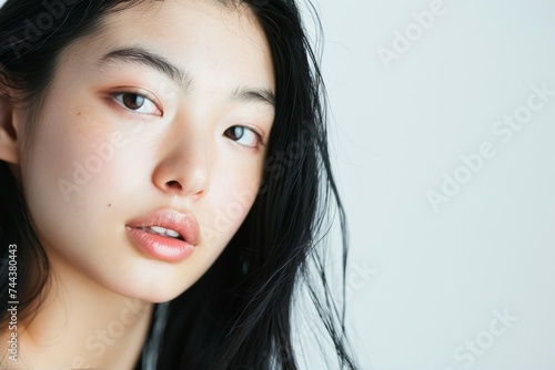 黒髪ロングヘアの髪の綺麗な日本人女性（縮毛矯正・ストレート・美髪） 