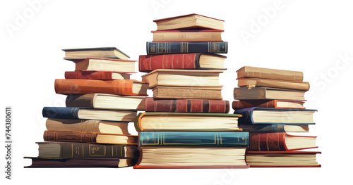 stacks of books for reading, pile of textbooks for education. Set of literature, dictionaries, encyclopedias, planners with bookmarks. Colored flat vector illustration isolated on white background