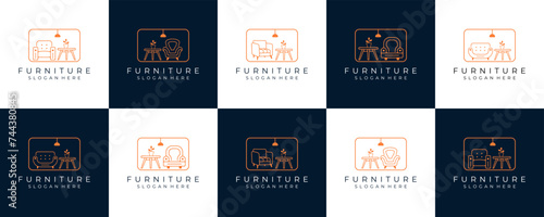 set of creative furniture interior logo design illustration vector