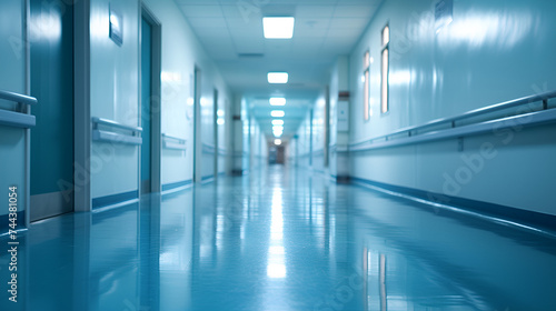 Blur Image Background of Corridor in Hospital or Clinic, Medical Center Hallway with Defocused Effect - Generative AI

