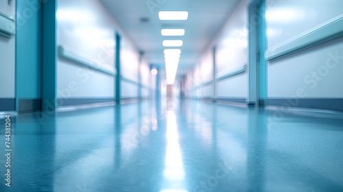 Blur Image Background of Corridor in Hospital or Clinic, Medical Center Hallway with Defocused Effect - Generative AI

