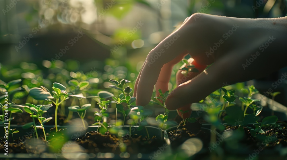 A pair of strong, weathered hands delicately planting a young sapling in fertile soil, symbolizing growth and sustainability. A pair of strong, weathered hands delicately planting a young sapling in fertile soil, symbolizing growth and sustainability.