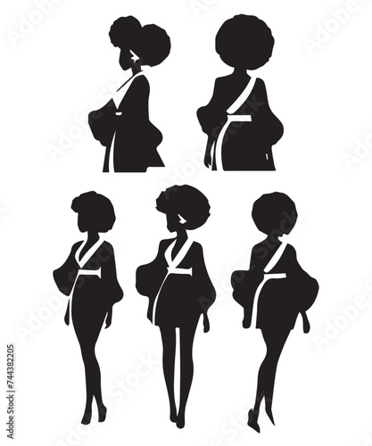 silhouette vector illustration set of beautiful afro hair style woman.