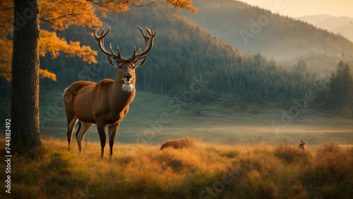 male deer on a background of autumn forest