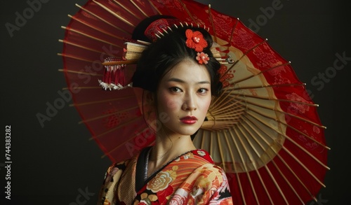 portrait of a Japanese woman in traditional dress