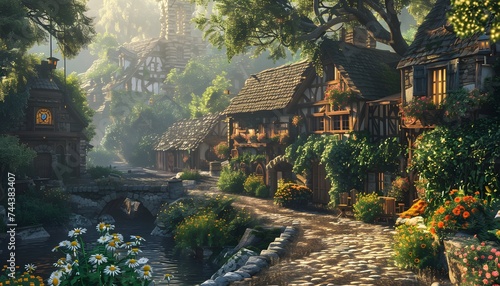 Village house in fantasy style, painting style, generated by AI