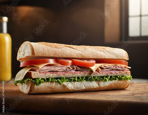 Realistic Pastrami Sandwich Bonanza advertisement background with space for text