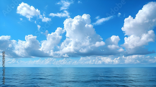 Cloudy Blue Sky Above a Blue Surface of the Sea  Tranquil Ocean Scene with Overcast Sky  Moody Seascape  Coastal Landscape with Stormy Weather  Nature Background  Generative AI  