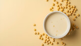 Dried Soy Milk Photographed from Above on an Isolated Plate, Organic Soy Product Concept, Vegan Dairy Alternative, Nutritious Food Presentation, Culinary Ingredient, Generative AI

