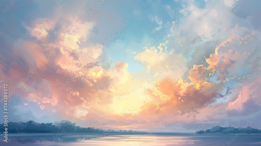 The early morning sky, awash with the soft hues of dawn The early morning sky, awash with the soft hues of dawn
