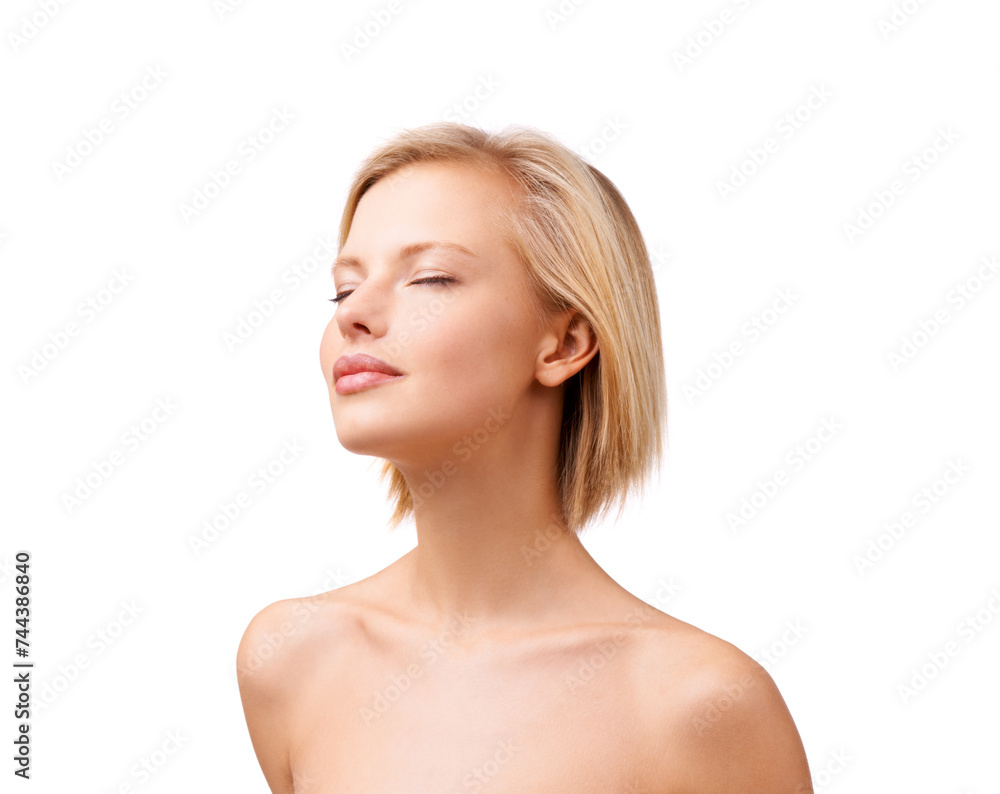 Skincare, face and beauty or woman in studio with white background for wellness, cosmetics and routine. Relaxed, model and dermatology for facial treatment, glow and clean skin on mockup space. Skincare, face and beauty or woman in studio with white background for wellness, cosmetics and routine. Relaxed, model and dermatology for facial treatment, glow and clean skin on mockup space.