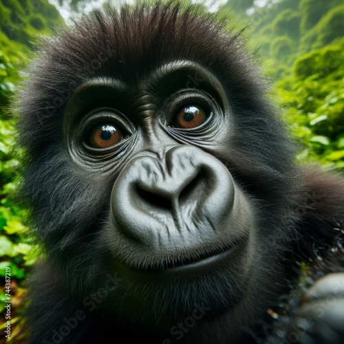 Baby gorilla peers into viewpoint, in unique portrait  © robfolio