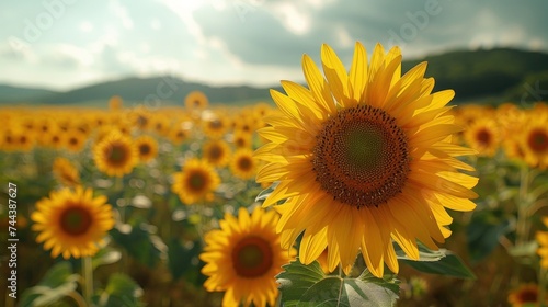 Sunflower field. Beautiful sunflower field. Sunflower natural background. field of blooming © haizah