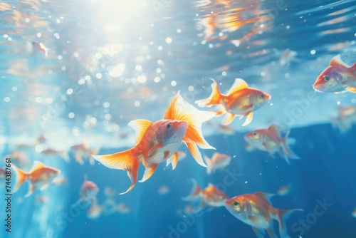 Red goldfish in blue water