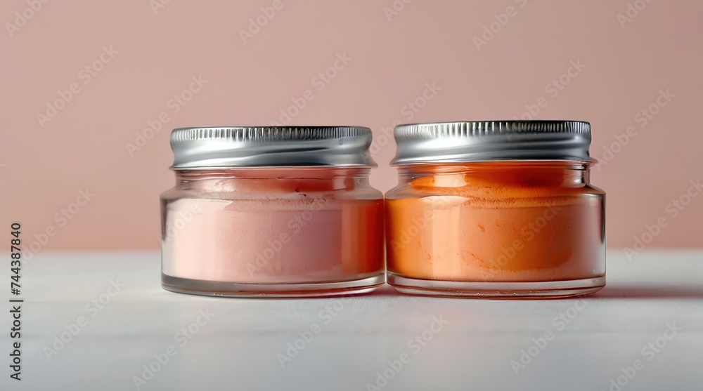 Set of natural facial cosmetics on pastel background, top view. Generated by AI. Set of natural facial cosmetics on pastel background, top view. Generated by AI.