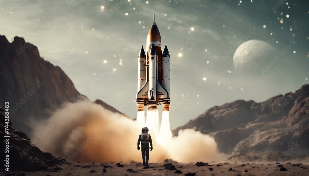 Obraz premium rocket space launching 