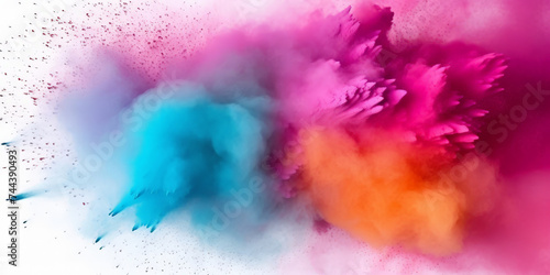 Explosion of colorful powder on white background. rainbow explosion explode burst isolated splatter abstract Colorful rainbow holi powder splash  smoke or fog particles explosive special effect