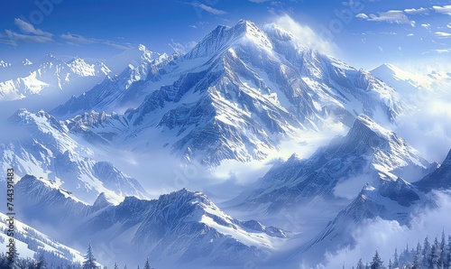 Snowy Mountains Majestic Peaks in Midwinter © jamrut