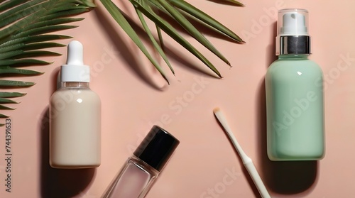 Minimalist corporate identity, and product packaging mockups for a natural cosmetics business. Generative AI