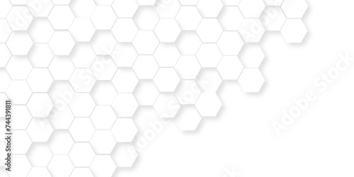 Abstract modern Background with white lines 3d Hexagonal structure futuristic white background. Modern minimal Embossed Hexagon , honeycomb white Background ,light and shadow ,Vector. © MdLothfor