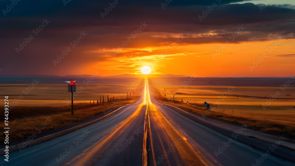 sunset on the road