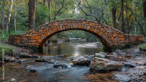 Stone bridge at the cedar Creek, Samford, Brisbane, Queensland, like in a fairy tale photo