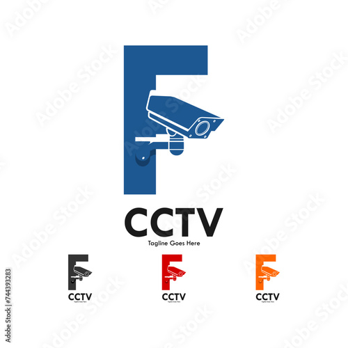 Letter f with cctv design logo template illustration.