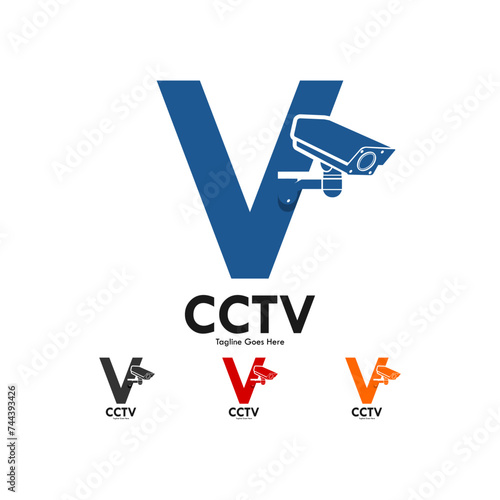 Letter v with cctv design logo template illustration.