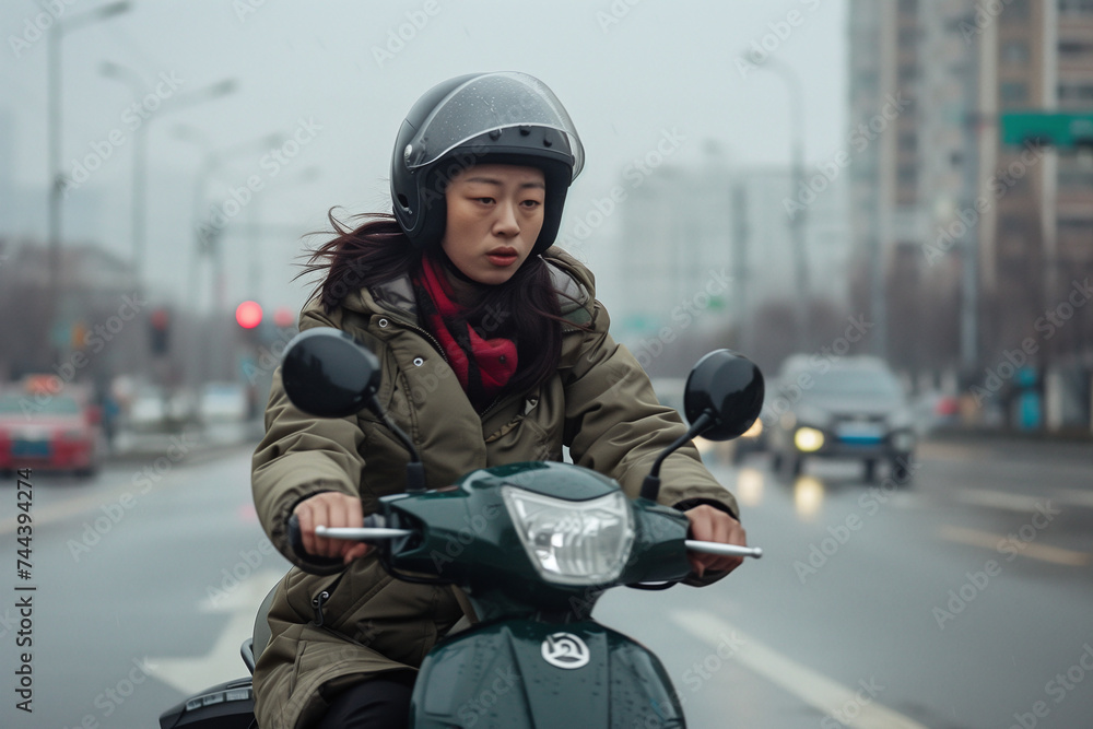 Freedom on Two Wheels: Stylish Woman Enjoying a Motorcycle Adventure