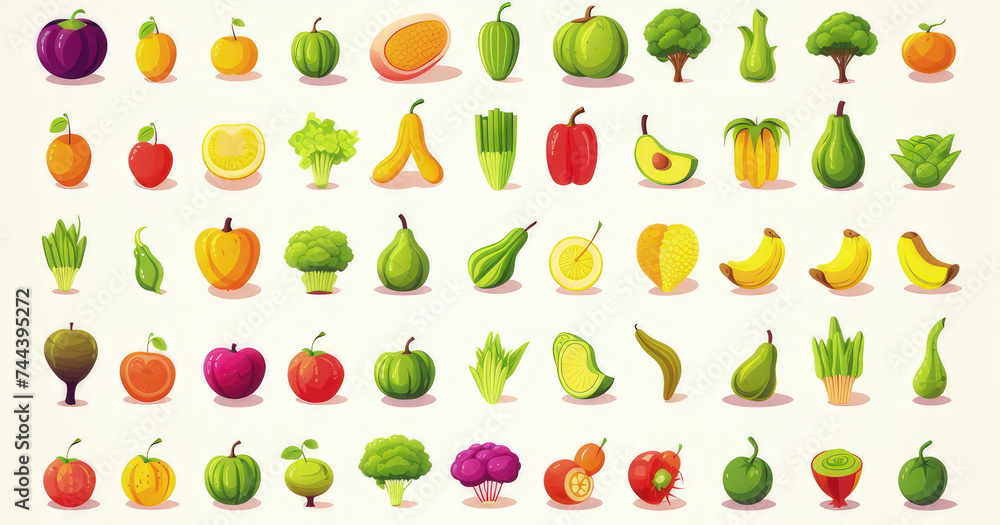 set of fruits and vegetables - obrazy, fototapety, plakaty 