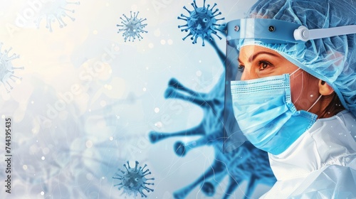 Coronavirus surgical mask doctor wearing face protective mask against corona virus banner panoramic medical professional preventive gear.