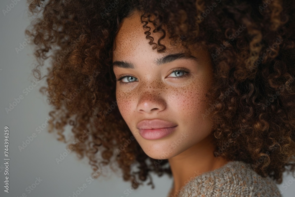 Portrait of a woman. Background with selective focus and copy space Portrait of a woman. Background with selective focus and copy space
