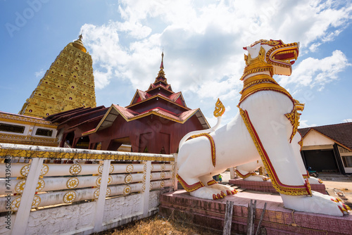 Buddhakhaya golden lion Singa and pagoda in Sangkhlaburi photo