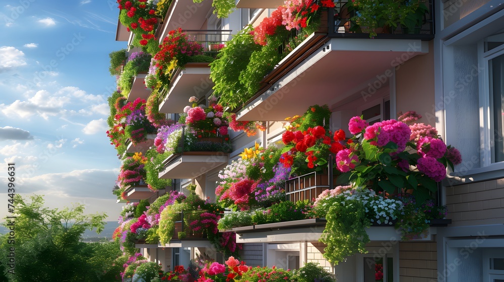 Fototapeta premium a multi-family house adorned with balconies,